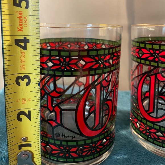 2 VINTAGE Christmas 70s Houze “Seasons Greetings” Stained Glass Gold Rim Accent - Picture 7 of 8